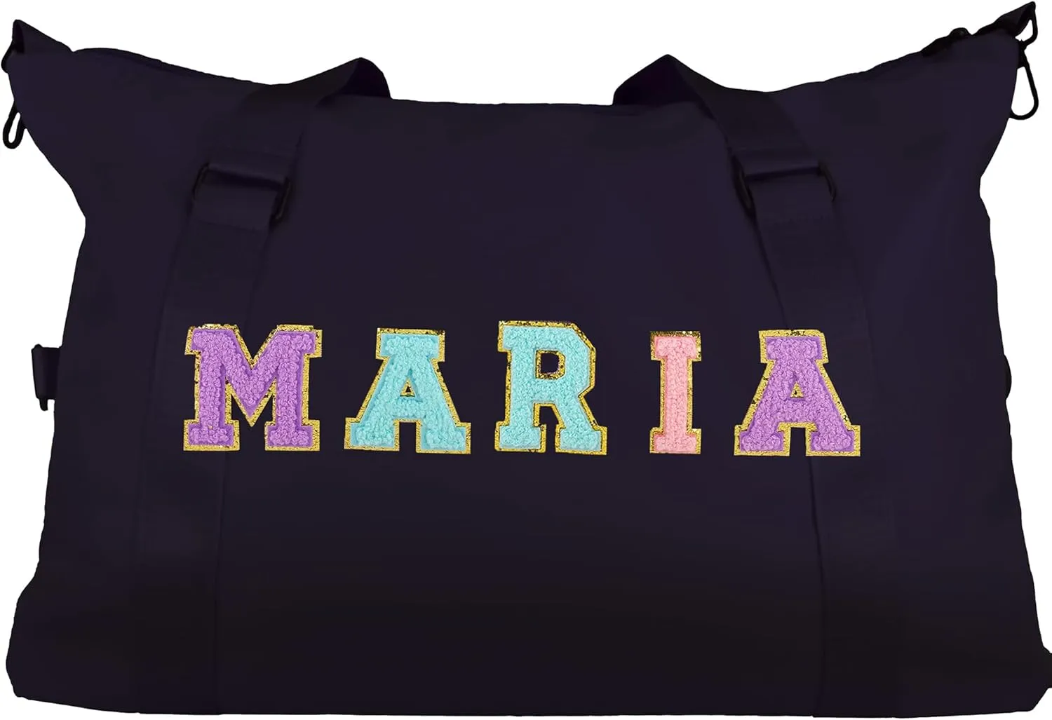 Personalized Travel Duffel Bag Chenille Letter Patch Luggage Bag Custom Dance Bag Sports Gym Bag Weekender Overnight Bag for Women