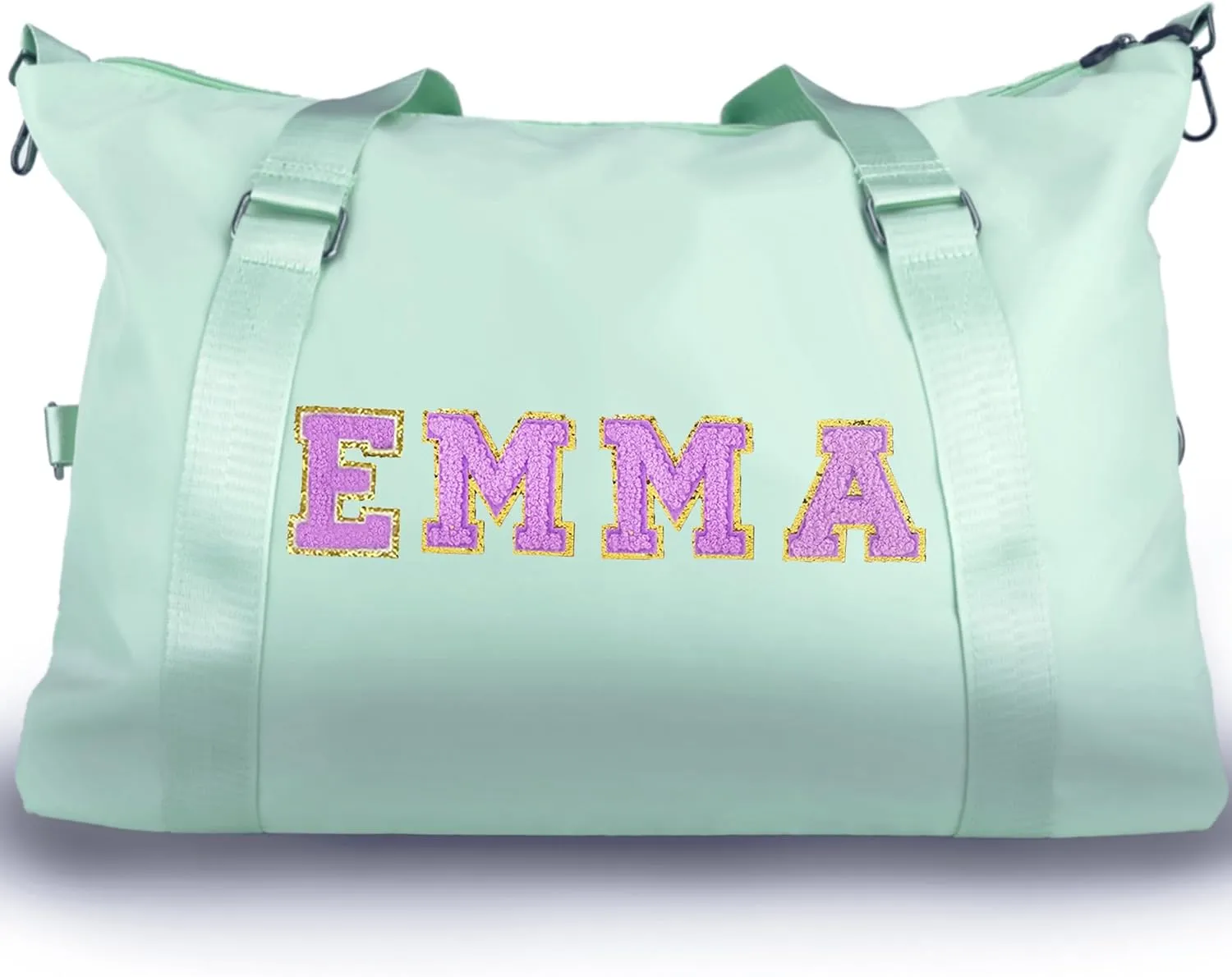 Personalized Travel Duffel Bag Chenille Letter Patch Luggage Bag Custom Dance Bag Sports Gym Bag Weekender Overnight Bag for Women