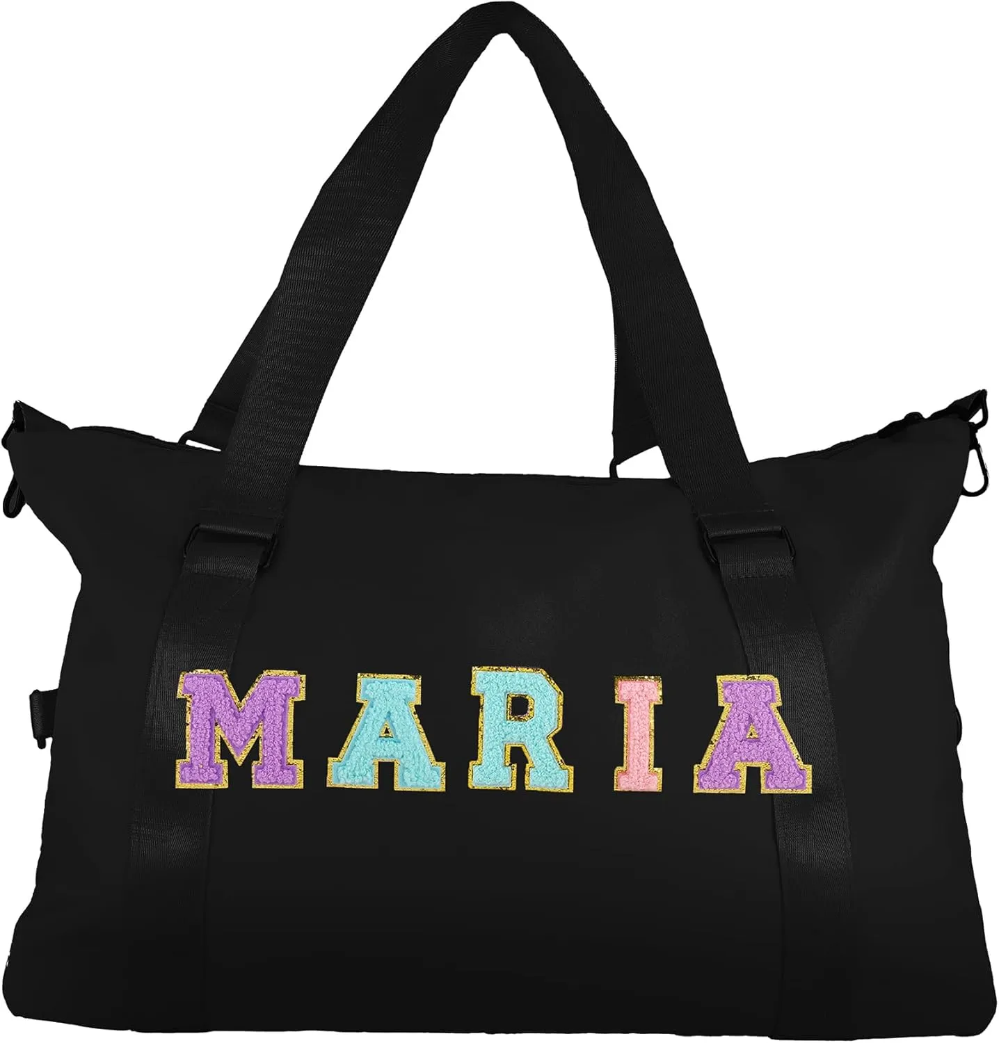 Personalized Travel Duffel Bag Chenille Letter Patch Luggage Bag Custom Dance Bag Sports Gym Bag Weekender Overnight Bag for Women