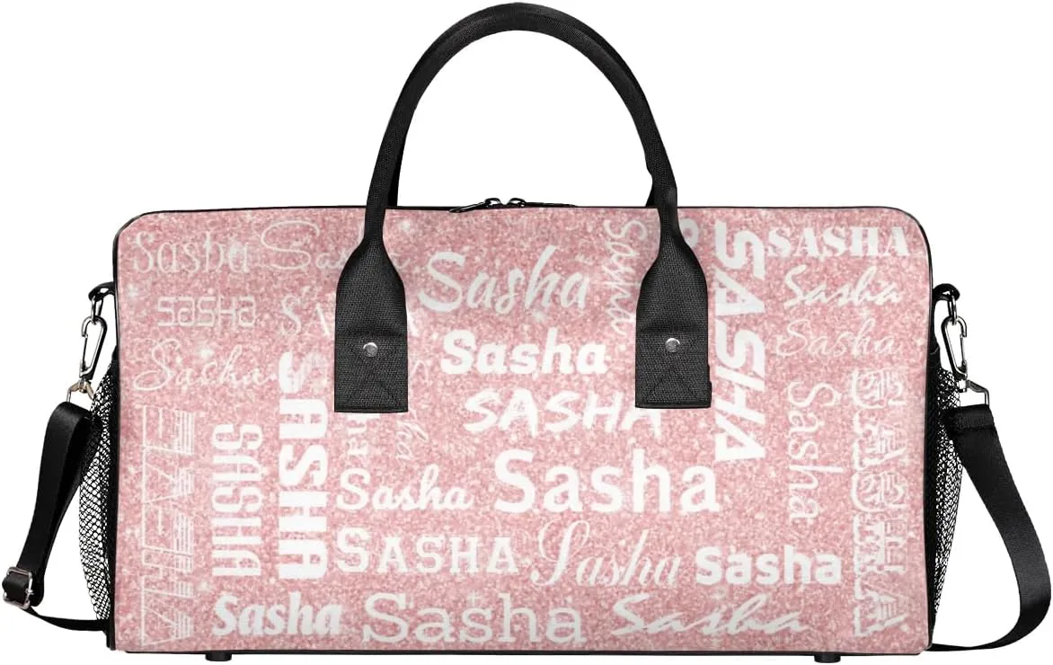 Personalized Travel Duffel Bag for Women Men, Custom Name Gym Duffel Bags Sports Overnight Weekender Bags Birthday Gift, Pink Sequins (No Glitter)