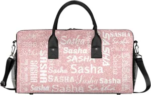 Personalized Travel Duffel Bag for Women Men, Custom Name Gym Duffel Bags Sports Overnight Weekender Bags Birthday Gift, Pink Sequins (No Glitter)