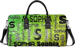 Personalized Travel Duffel Bag with Initial for Women, Custom Gym Duffel Bags Birthday Gift with Your Name Cheer Dance Overnight Weekender Bag Light Green Glitter