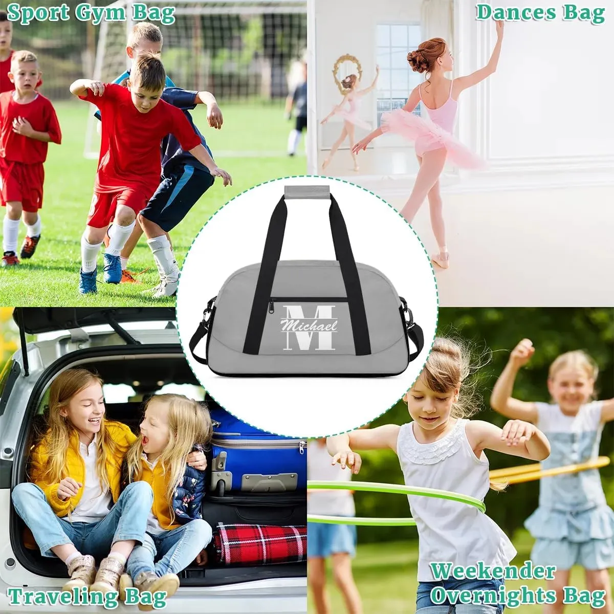Personalized Travel Duffel Bag with Name, Custom Initial Gym Bag for Women Men, Monogram Sport Dance Ballet Bag Weekender Overnight Bag, Dark Gray