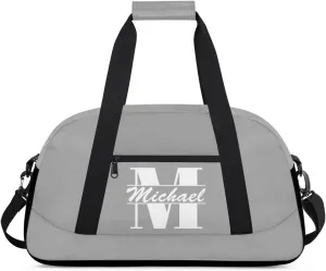 Personalized Travel Duffel Bag with Name, Custom Initial Gym Bag for Women Men, Monogram Sport Dance Ballet Bag Weekender Overnight Bag, Dark Gray