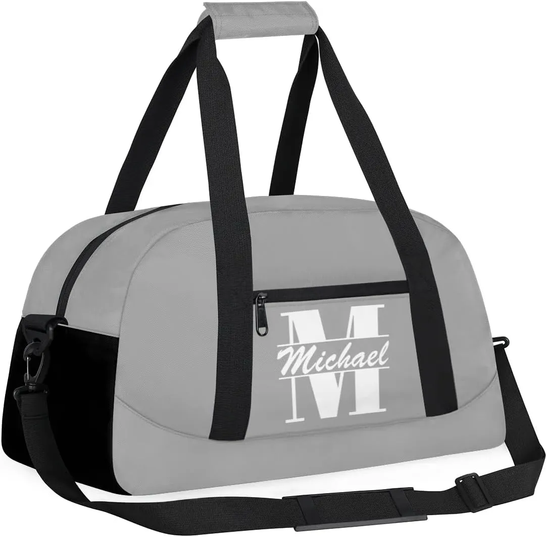 Personalized Travel Duffel Bag with Name, Custom Initial Gym Bag for Women Men, Monogram Sport Dance Ballet Bag Weekender Overnight Bag, Dark Gray