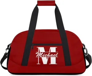Personalized Travel Duffel Bag with Name, Custom Initial Gym Bag for Women Men, Monogram Sport Dance Ballet Bag Weekender Overnight Bag, Dark Red
