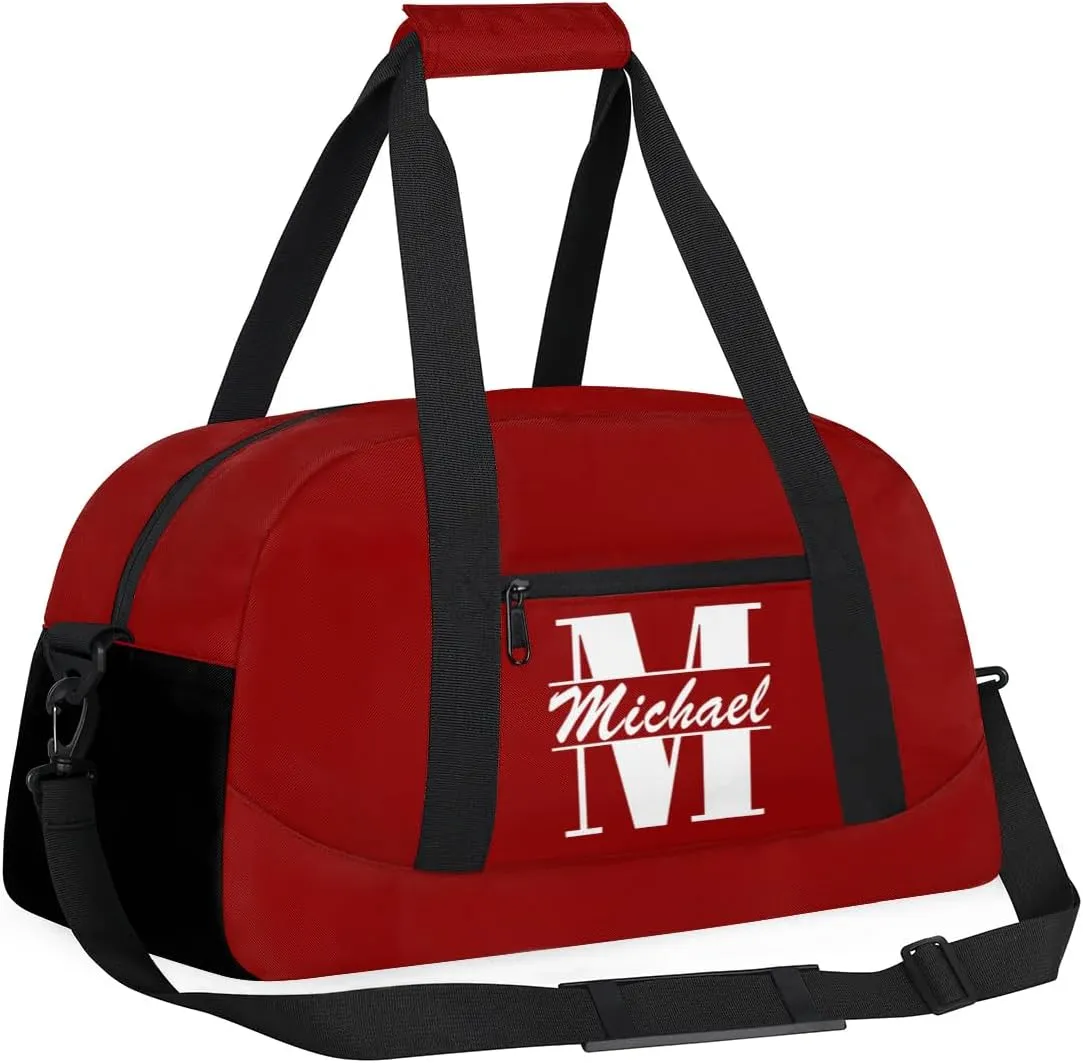 Personalized Travel Duffel Bag with Name, Custom Initial Gym Bag for Women Men, Monogram Sport Dance Ballet Bag Weekender Overnight Bag, Dark Red