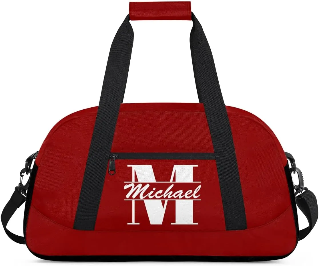 Personalized Travel Duffel Bag with Name, Custom Initial Gym Bag for Women Men, Monogram Sport Dance Ballet Bag Weekender Overnight Bag, Dark Red