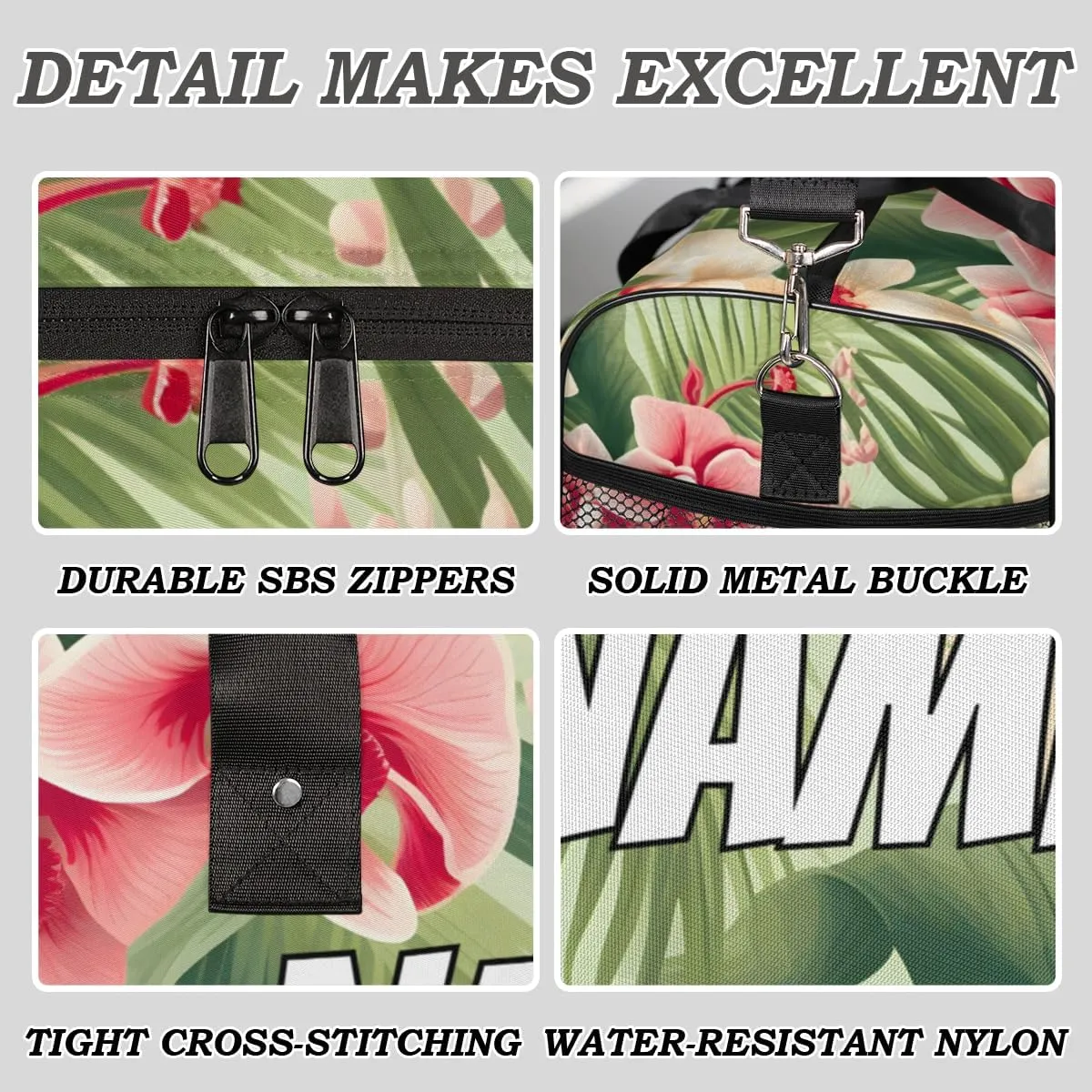 Personalized Tropical Floral Travel Duffel Bag with Name, Custom Gym Sport Bag Palm Leaves Carry On Weekend Overnight Duffel Bag for Men Women