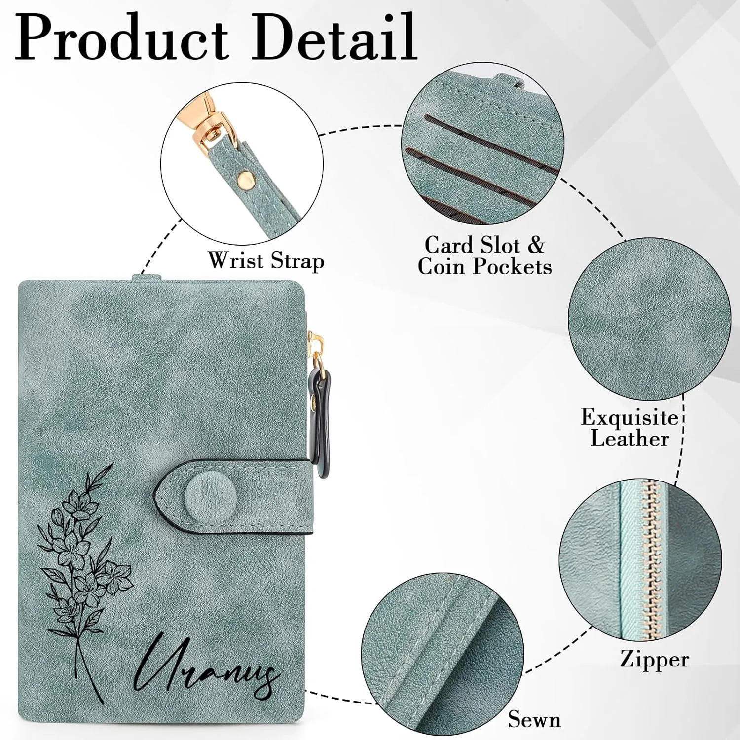 Personalized Wallets for Women, Custom Birth Flower & Name Slim Leather Handbag, Bifold RFID Blocking Card Holder, Large Capacity Wristlet Clutch with Coin Purse, Customized Gift for Women