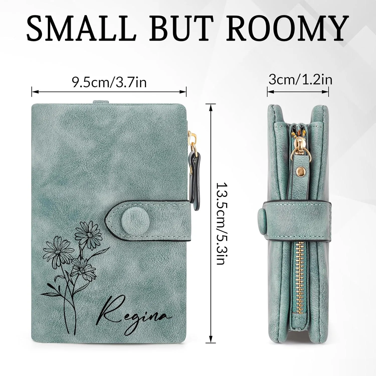 Personalized Wallets for Women, Custom Birth Flower & Name Slim Leather Handbag, Bifold RFID Blocking Card Holder, Large Capacity Wristlet Clutch with Coin Purse, Customized Gift for Women