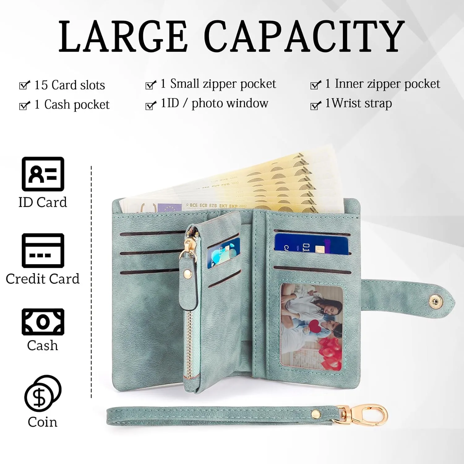 Personalized Wallets for Women, Custom Birth Flower & Name Slim Leather Handbag, Bifold RFID Blocking Card Holder, Large Capacity Wristlet Clutch with Coin Purse, Customized Gift for Women