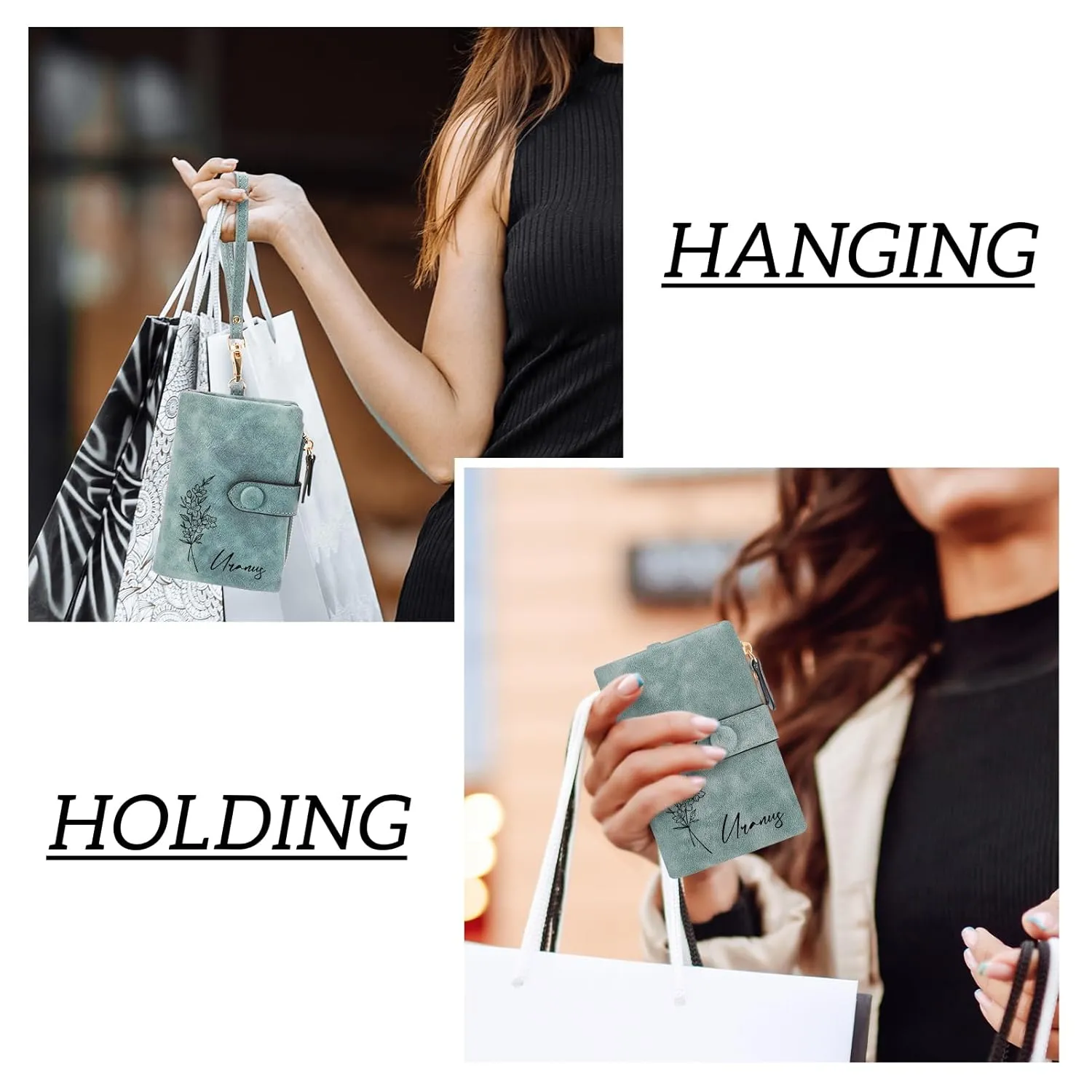 Personalized Wallets for Women, Custom Birth Flower & Name Slim Leather Handbag, Bifold RFID Blocking Card Holder, Large Capacity Wristlet Clutch with Coin Purse, Customized Gift for Women