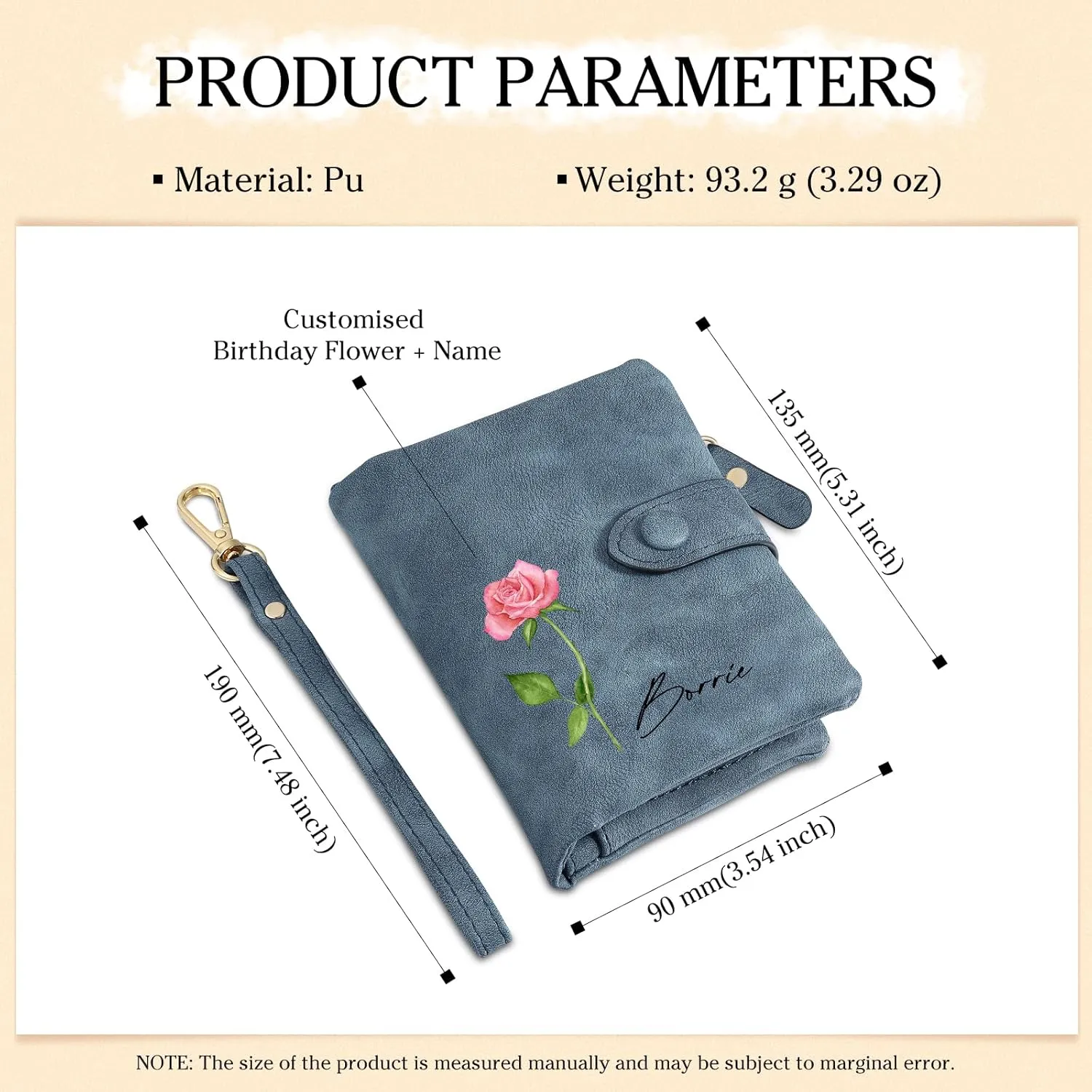 Personalized Wallets for Women: Custom Name Birth Flower Wristlet leather Womens Wallet- Gifts For Birthday Mothers Day (Blue)