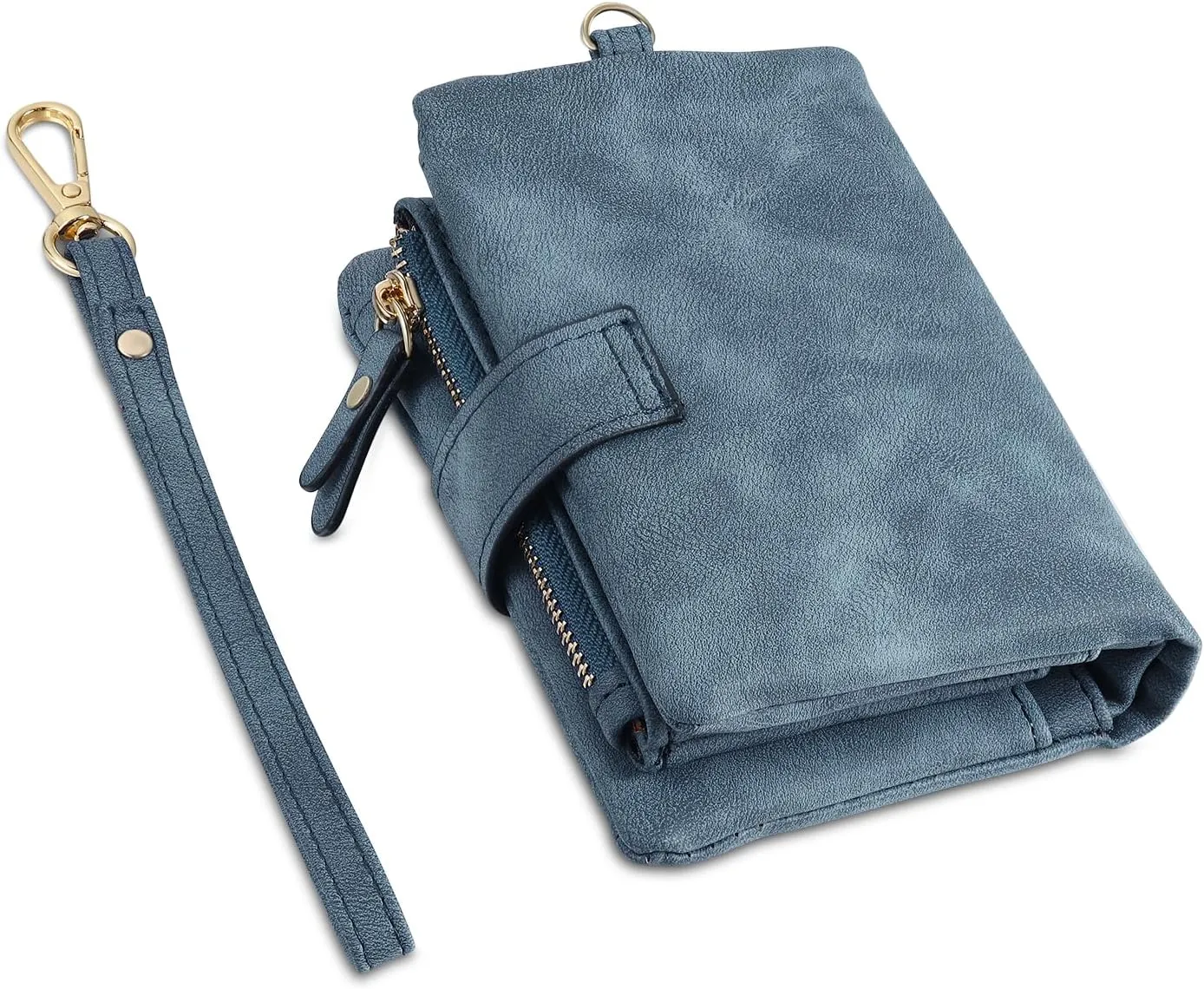 Personalized Wallets for Women: Custom Name Birth Flower Wristlet leather Womens Wallet- Gifts For Birthday Mothers Day (Blue)