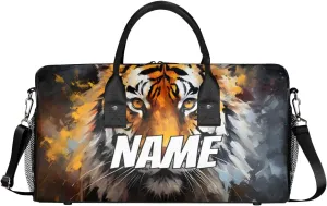 Personalized Wildlife Tiger Travel Duffel Bag with Name, Custom Gym Sport Bag Forest Animal Carry On Weekend Overnight Duffel Bag for Men Women