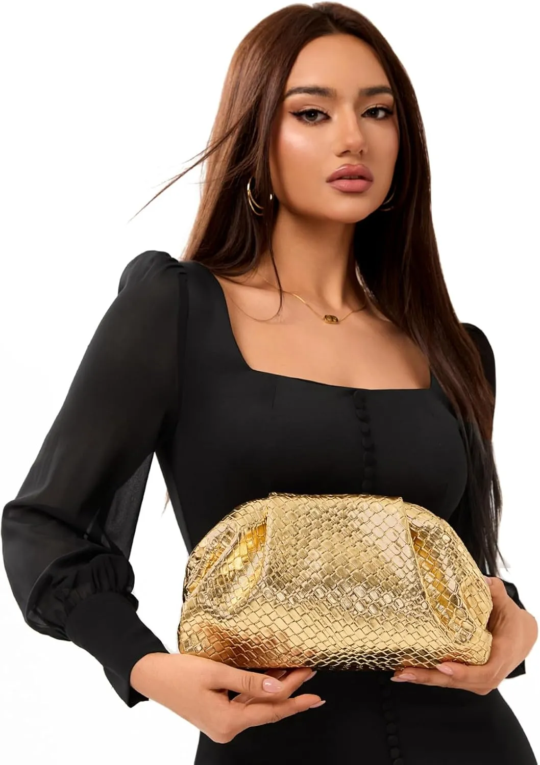 PHILOMENA Women's Vegan Leather Purse Ruched Bag Evening Handbag Dumpling Clutch Purse