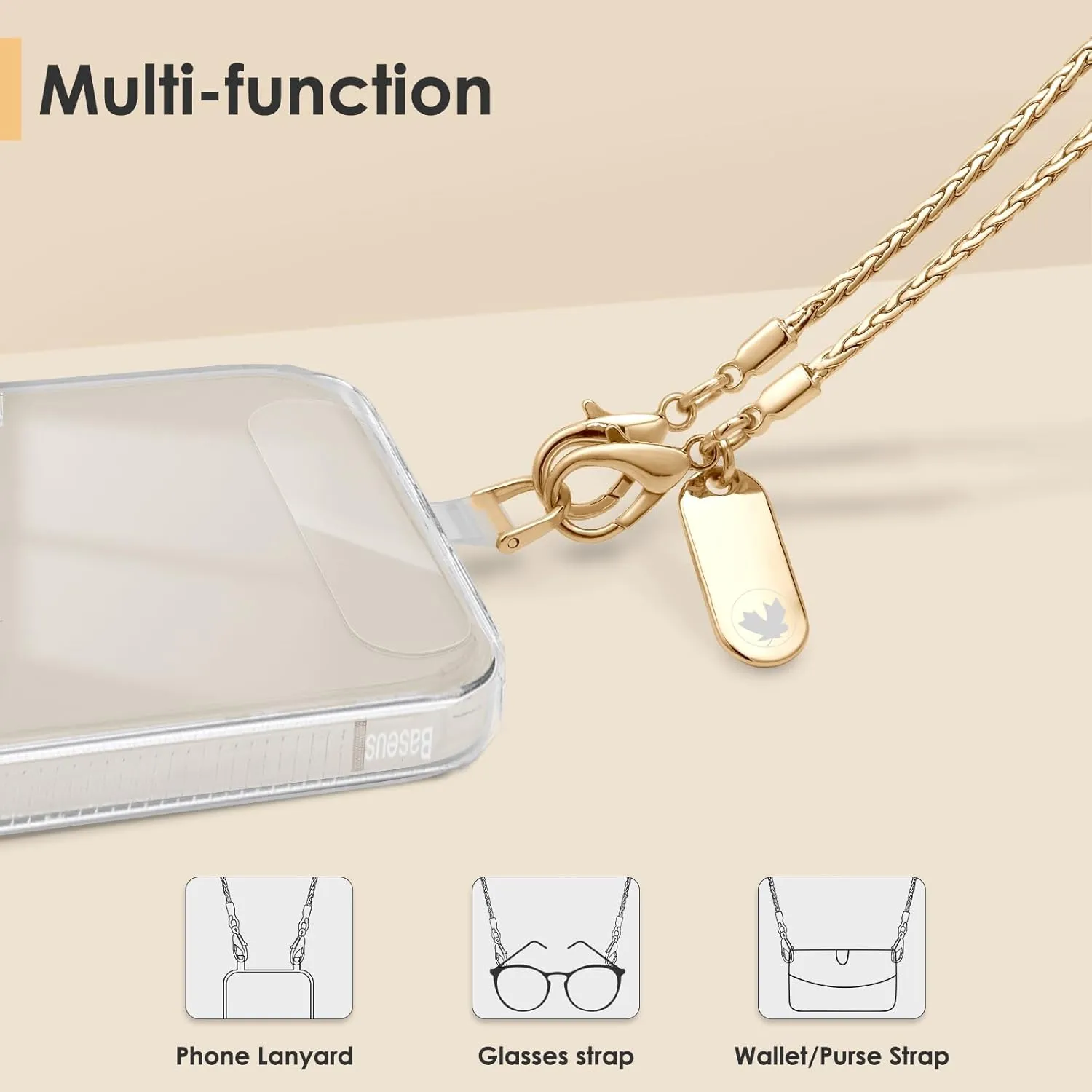 Phone Lanyard Chain Corssbody Hands-Free Cellphone Lanyard For Women Detachable iPhone Strap With Clear Tether Tabs