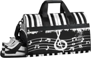 Piano Interesting Pattern Gym Bag for Women Duffle with Shoes Compartment Men Weekender Duffel Bags for Travel Sports Swimming Overnight Dance