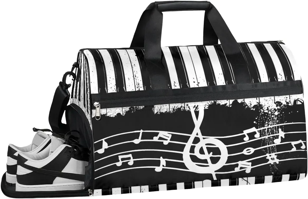 Piano Interesting Pattern Gym Bag for Women Duffle with Shoes Compartment Men Weekender Duffel Bags for Travel Sports Swimming Overnight Dance