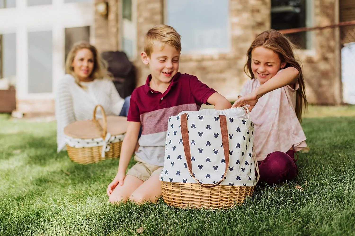 PICNIC TIME Coronado Canvas and Willow Basket Tote, Picnic Tote Bag, Beach Tote
