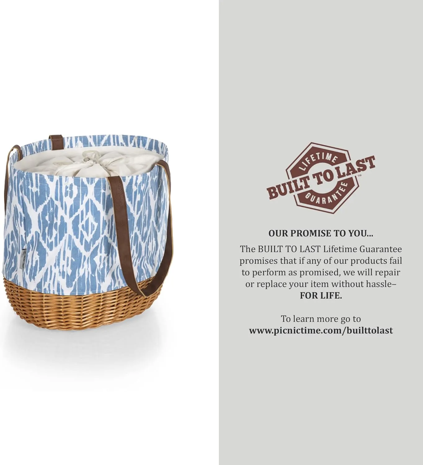 PICNIC TIME Coronado Canvas and Willow Basket Tote, Picnic Tote Bag, Beach Tote