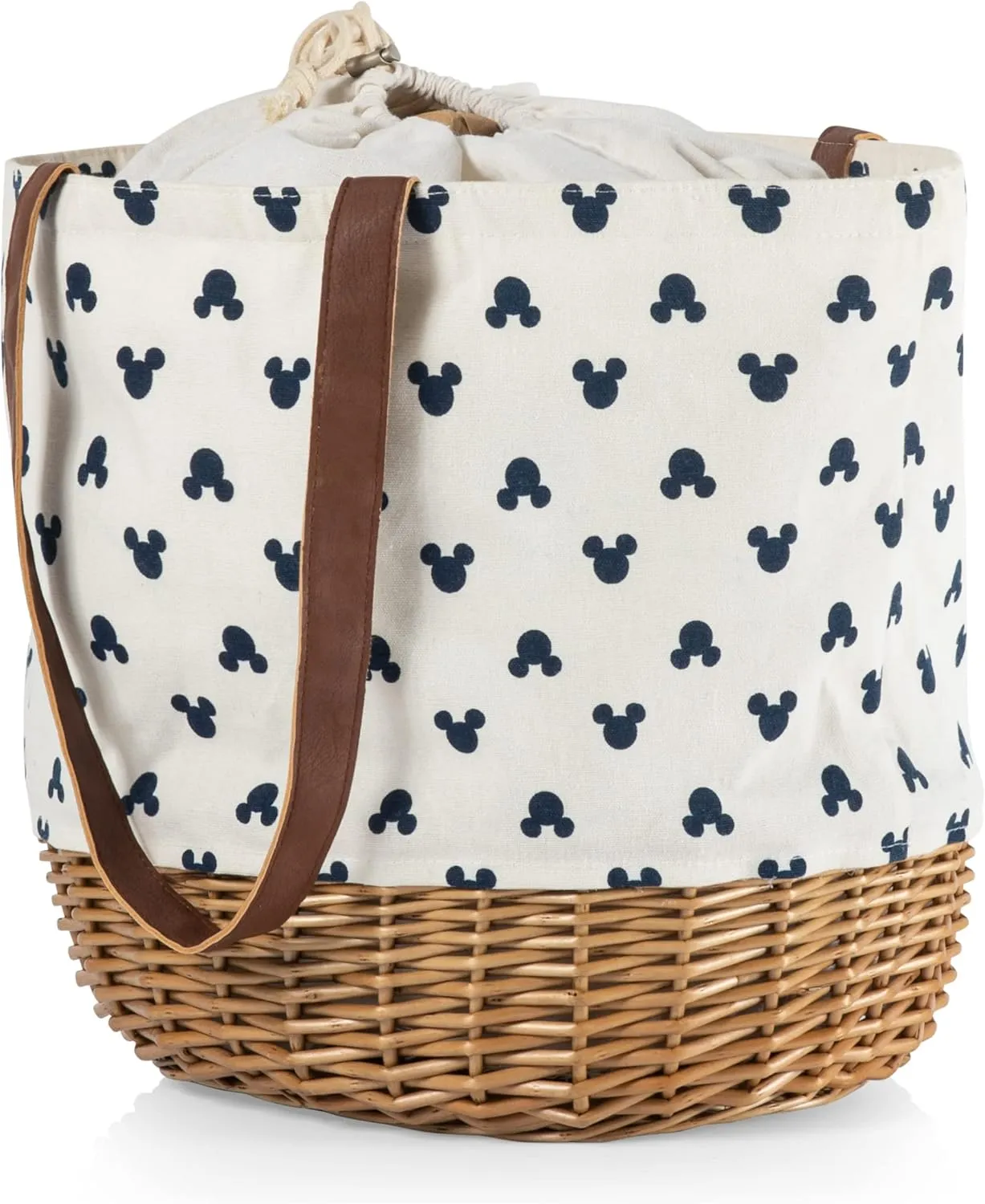 PICNIC TIME Coronado Canvas and Willow Basket Tote, Picnic Tote Bag, Beach Tote