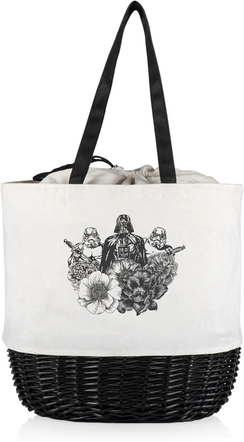 PICNIC TIME Coronado Canvas and Willow Basket Tote, Picnic Tote Bag, Beach Tote