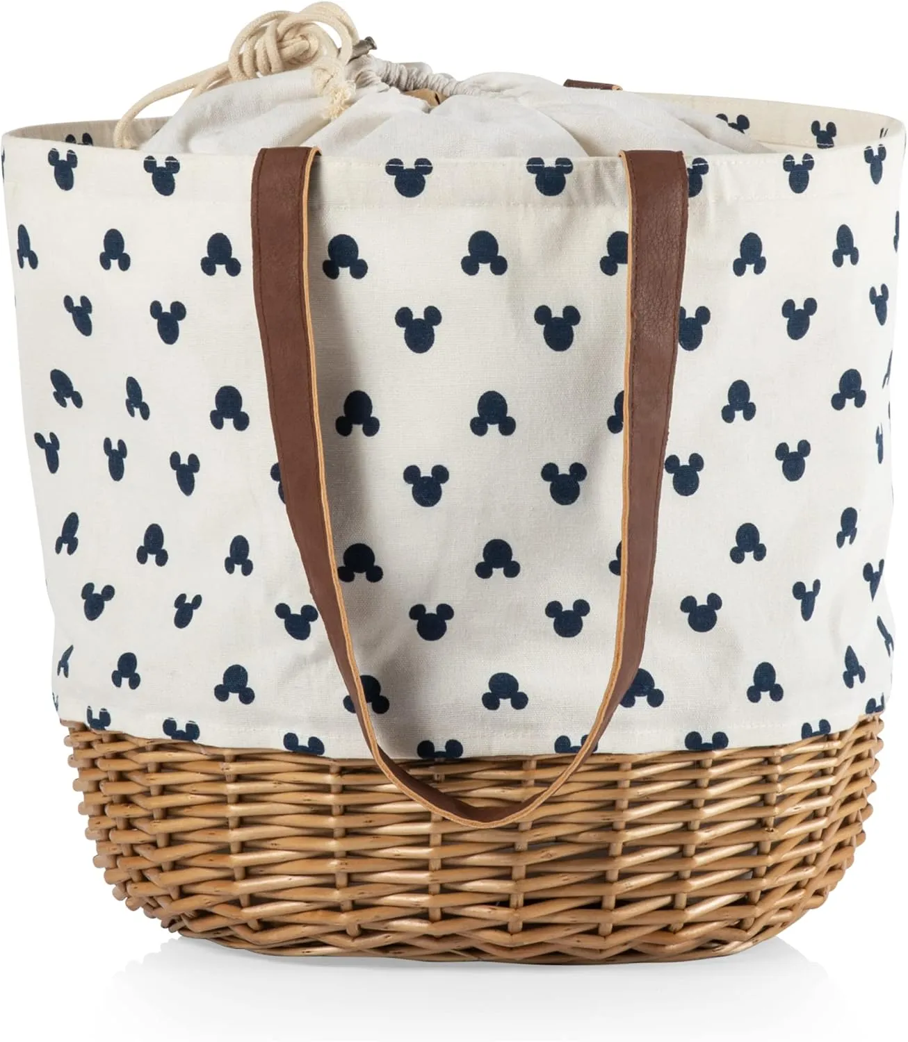 PICNIC TIME Coronado Canvas and Willow Basket Tote, Picnic Tote Bag, Beach Tote