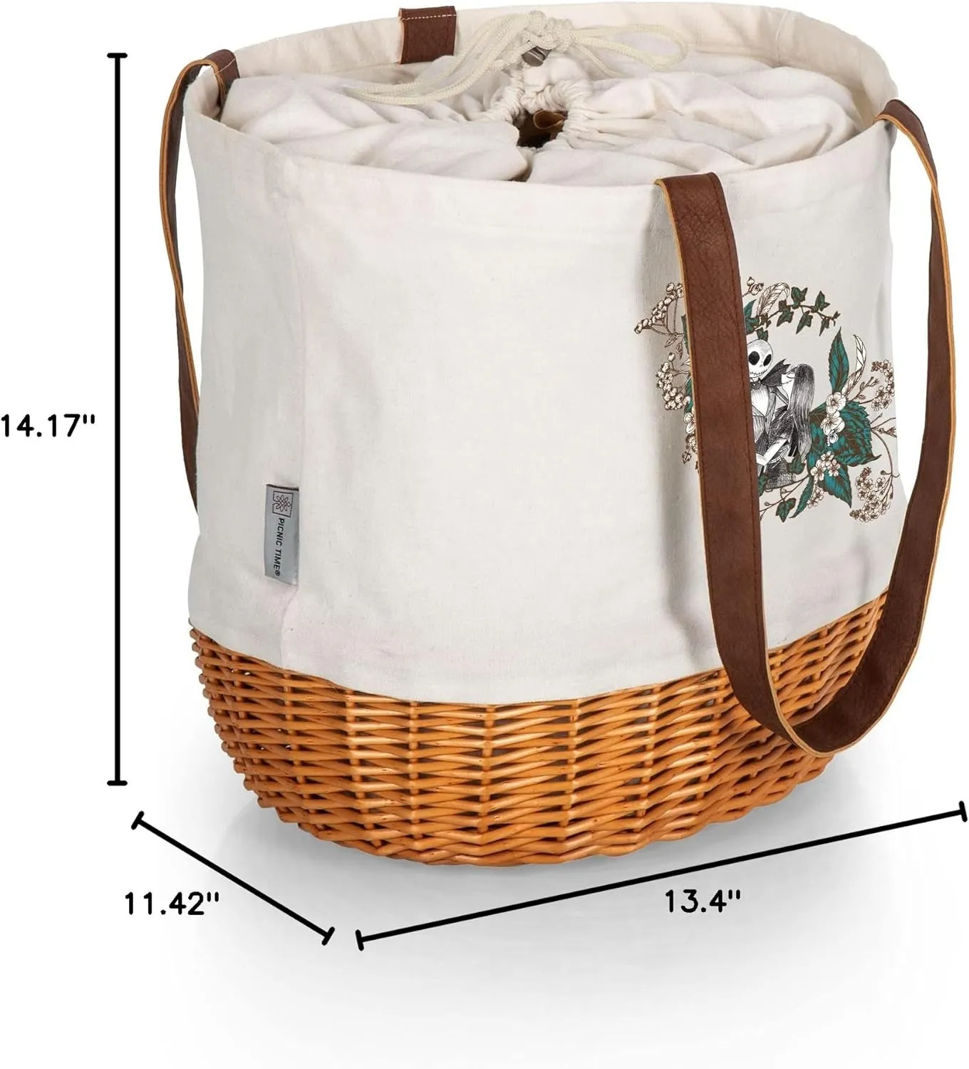 PICNIC TIME Coronado Canvas and Willow Basket Tote, Picnic Tote Bag, Beach Tote