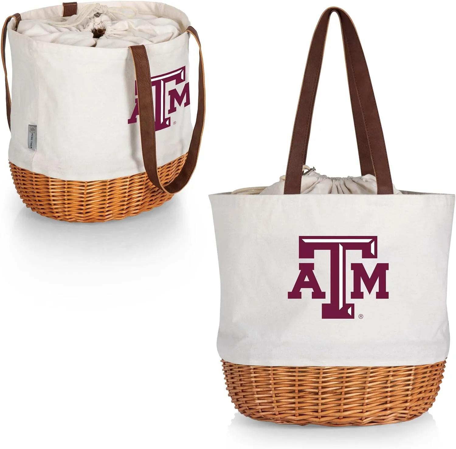 Picnic TIME NCAA Coronado Canvas and Willow Basket Tote, Picnic Tote Bag, Beach Tote, (Beige Canvas)