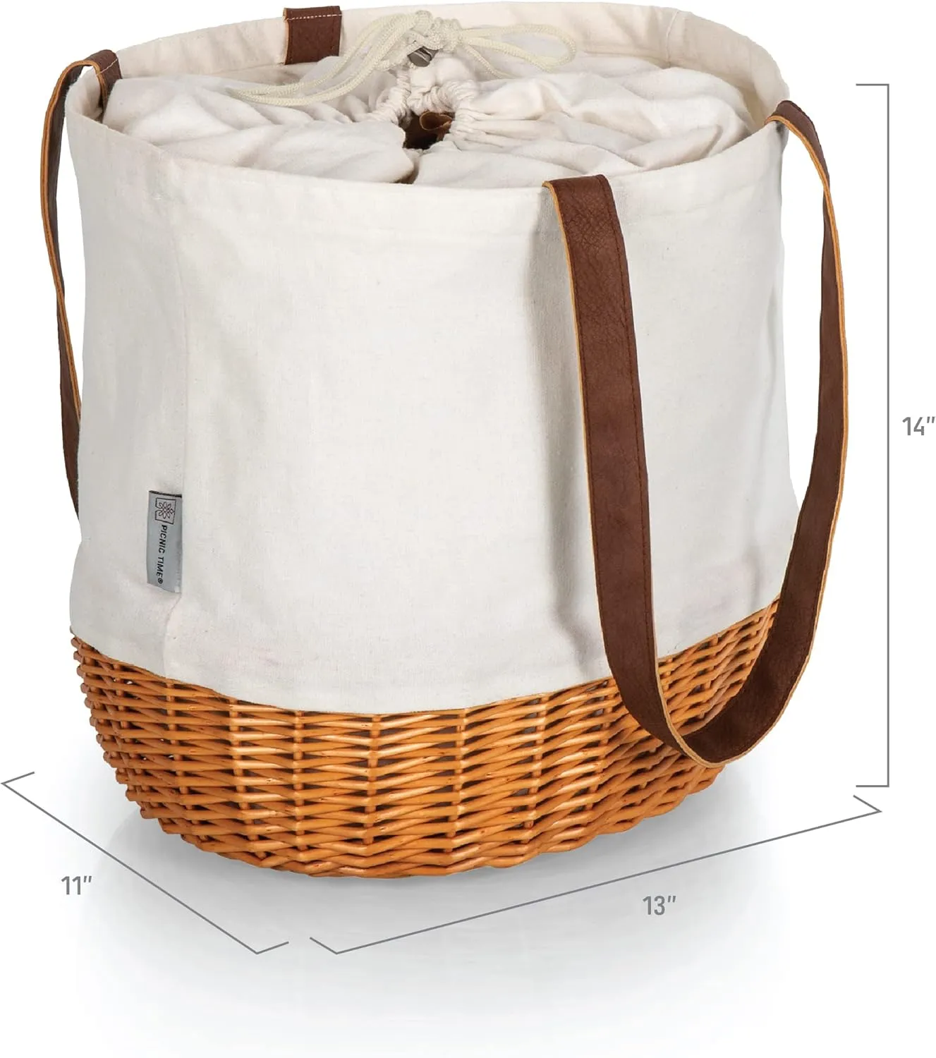 Picnic TIME NCAA Coronado Canvas and Willow Basket Tote, Picnic Tote Bag, Beach Tote, (Beige Canvas)