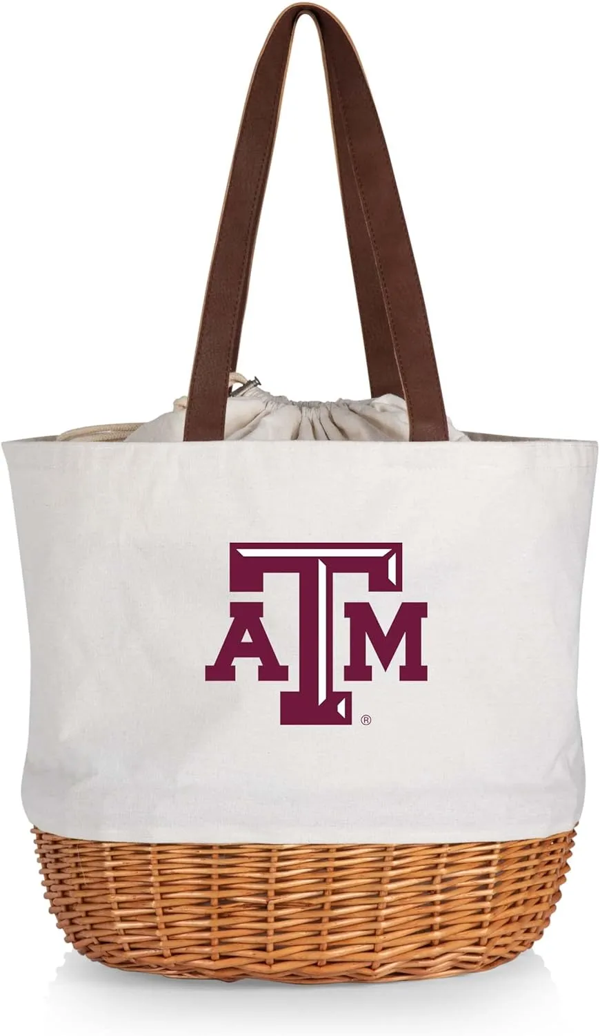 Picnic TIME NCAA Coronado Canvas and Willow Basket Tote, Picnic Tote Bag, Beach Tote, (Beige Canvas)
