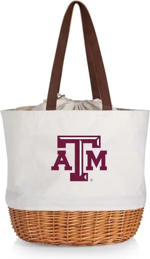 Picnic TIME NCAA Coronado Canvas and Willow Basket Tote, Picnic Tote Bag, Beach Tote, (Beige Canvas)
