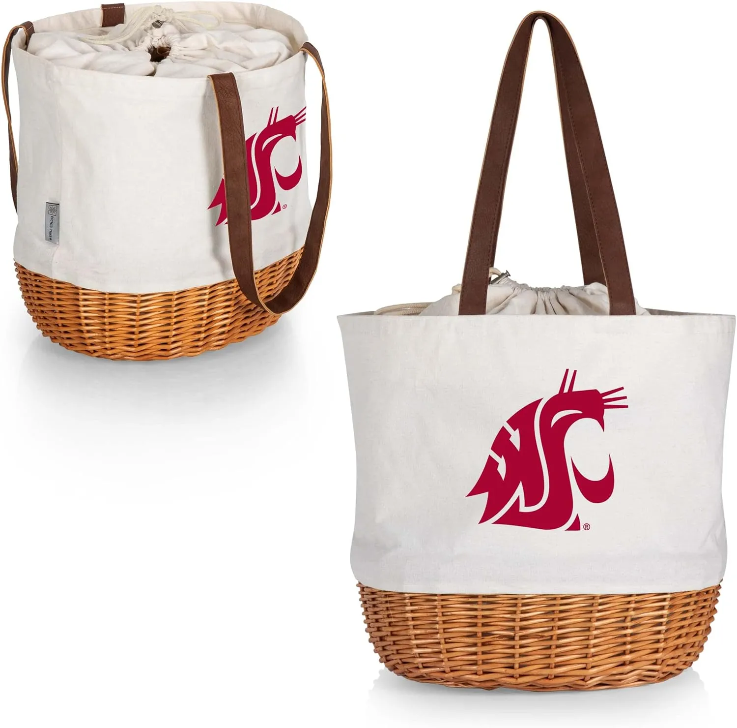 Picnic TIME NCAA Coronado Canvas and Willow Basket Tote, Picnic Tote Bag, Beach Tote, (Beige Canvas)