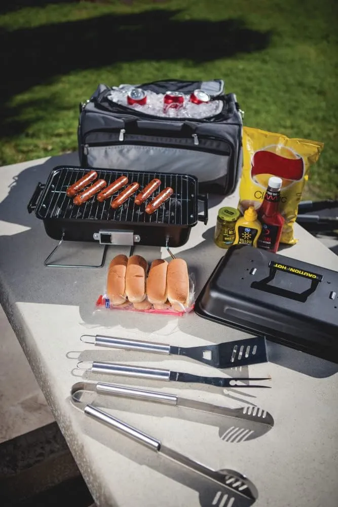 PICNIC TIME NCAA Unisex-Adult NCAA Buccaneer Portable Charcoal Grill & Cooler Tote