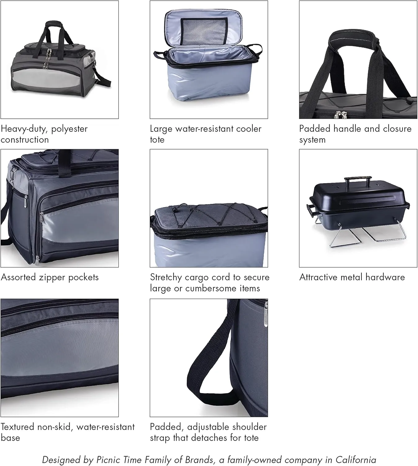 PICNIC TIME NCAA Unisex-Adult NCAA Buccaneer Portable Charcoal Grill & Cooler Tote