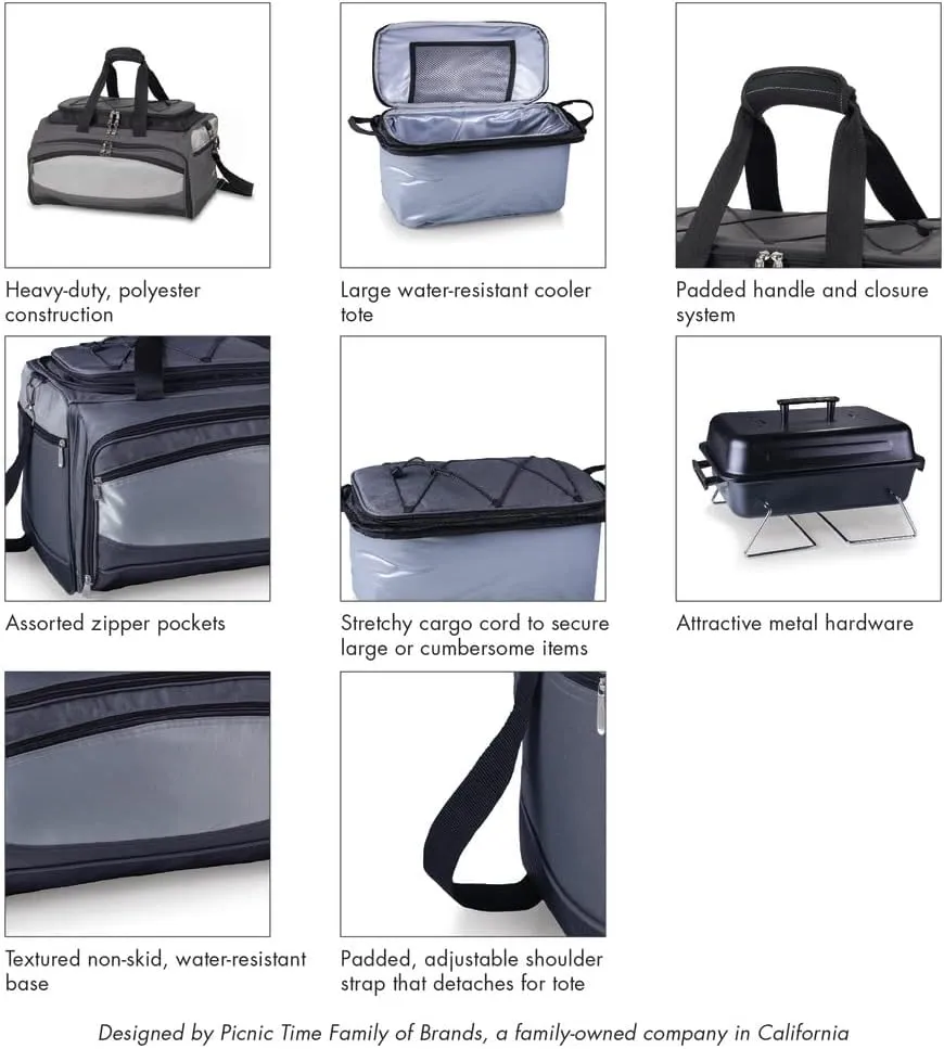PICNIC TIME NCAA Unisex-Adult NCAA Buccaneer Portable Charcoal Grill & Cooler Tote