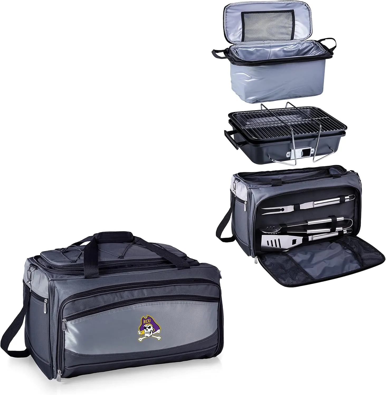 PICNIC TIME NCAA Unisex-Adult NCAA Buccaneer Portable Charcoal Grill & Cooler Tote
