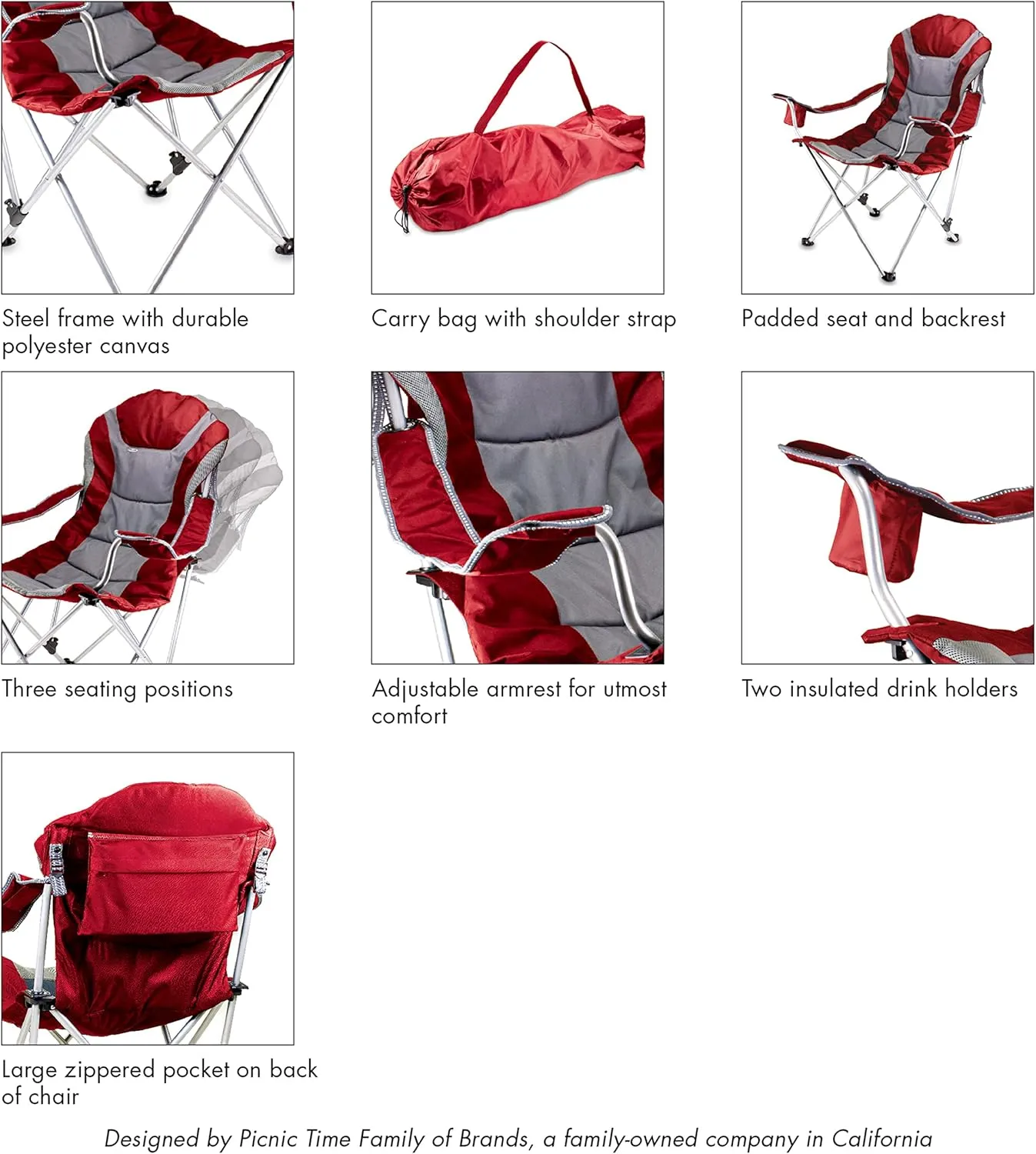 PICNIC TIME NFL Reclining Camp, Beach Adults, Sports Chair with Carry Bag