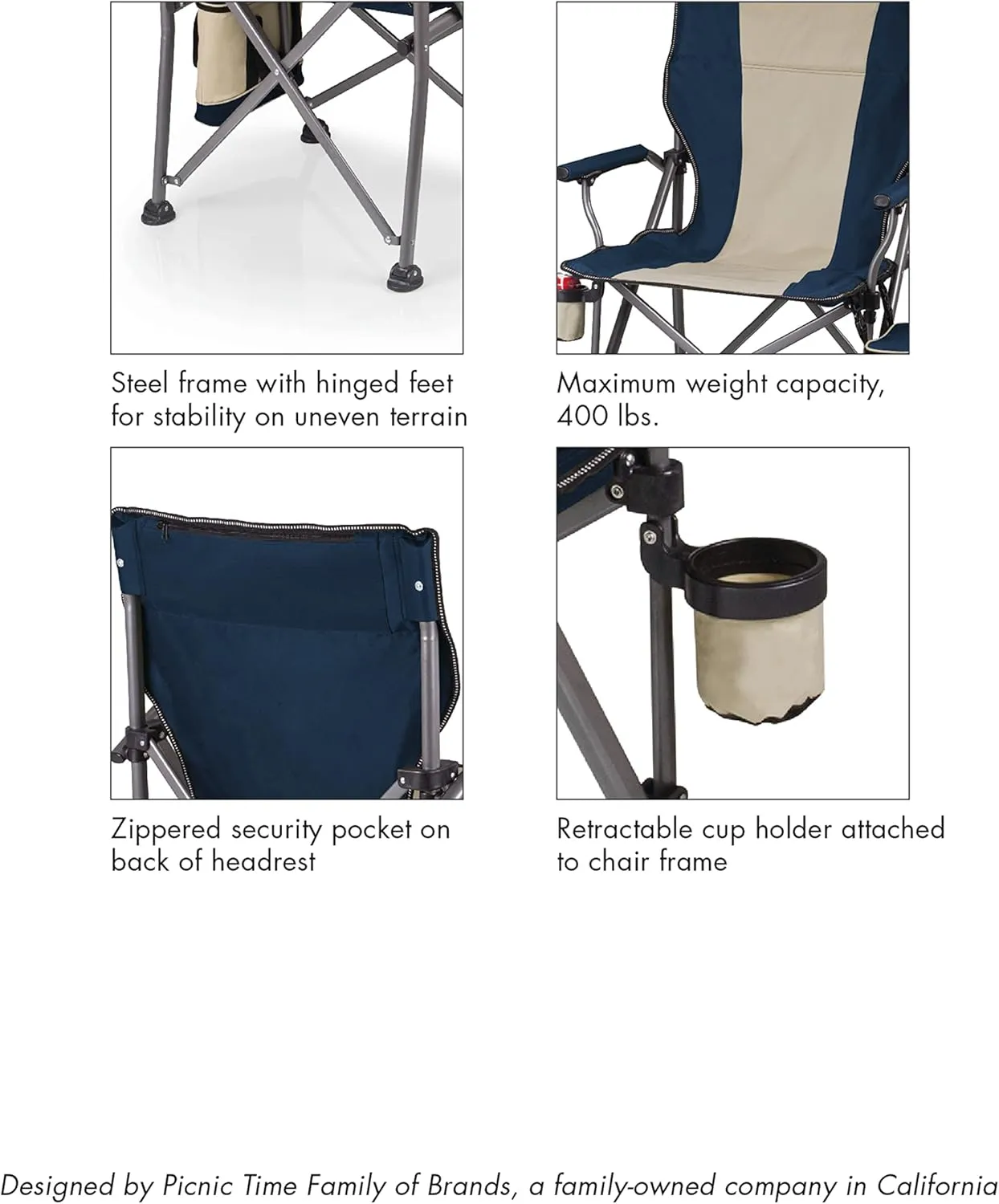 PICNIC TIME NFL Unisex-Adult NFL Outlander Folding Camping Chair with Cooler, Heavy Duty Beach Chair