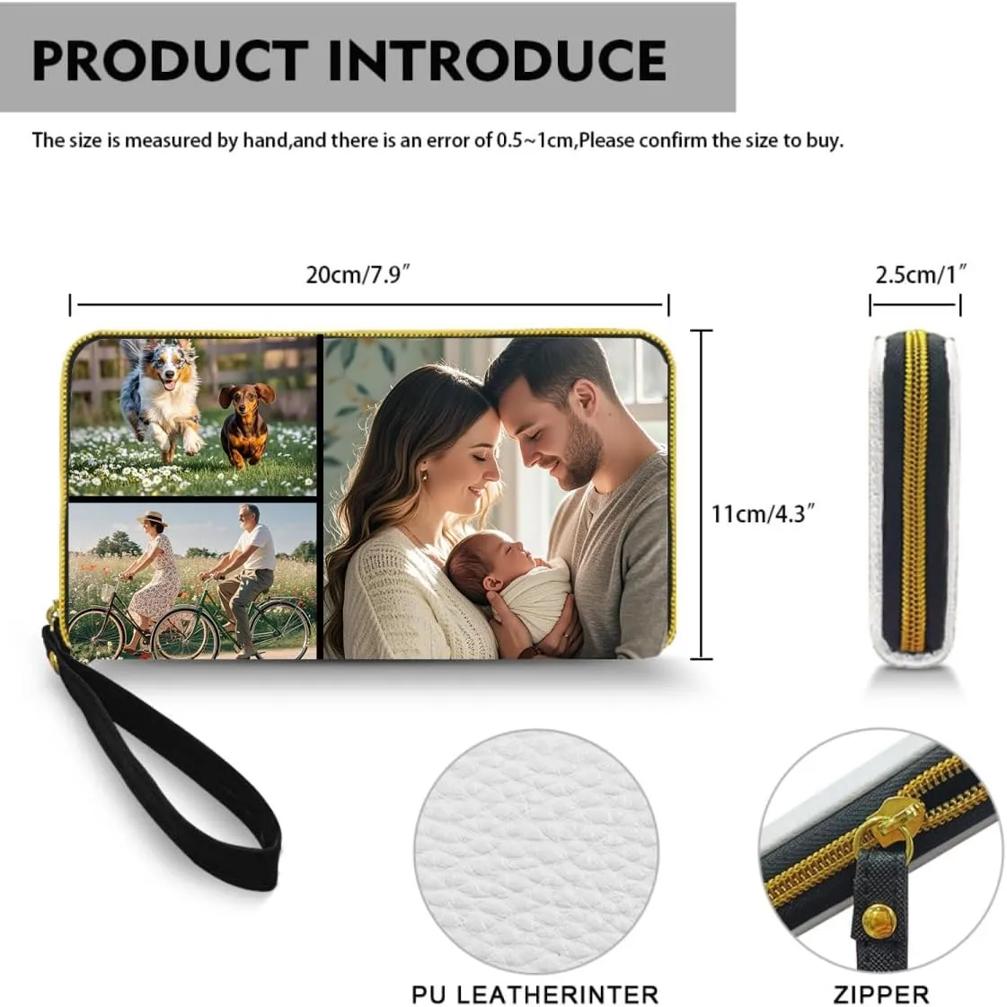 Picture Customized Wallet for Women, Personalized Photo Print Wristlet Zip Around Wallets, PU Leather Purse