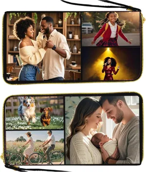 Picture Customized Wallet for Women, Personalized Photo Print Wristlet Zip Around Wallets, PU Leather Purse