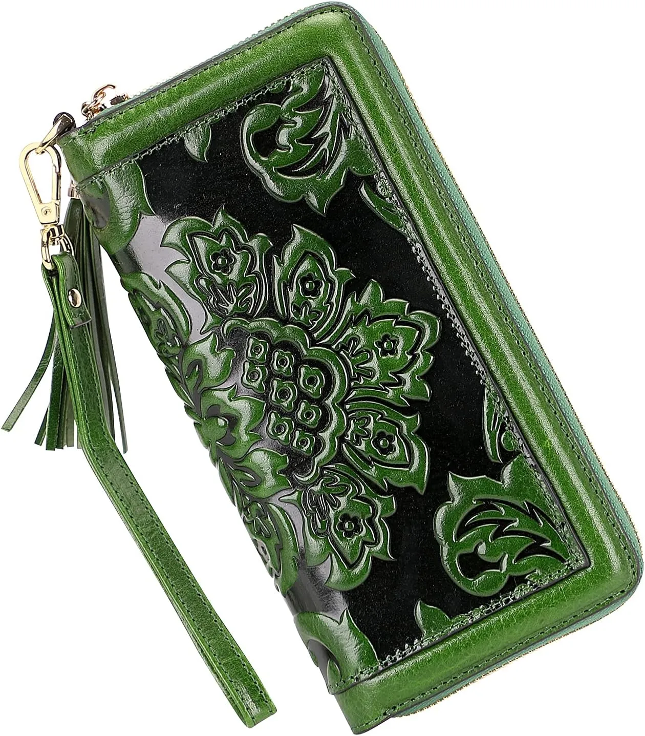 PIJUSHI Leather Wallets For Women Floral Wristlet Wallet Card Holder Purse