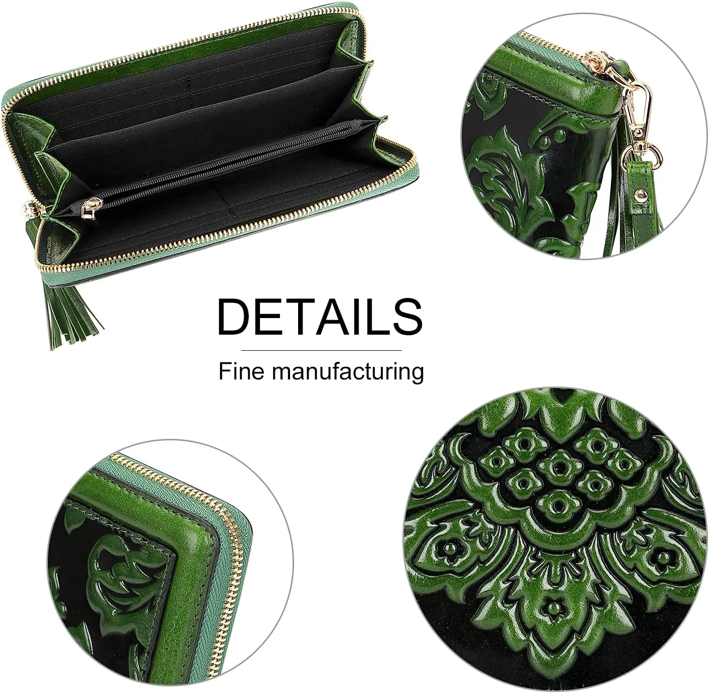 PIJUSHI Leather Wallets For Women Floral Wristlet Wallet Card Holder Purse
