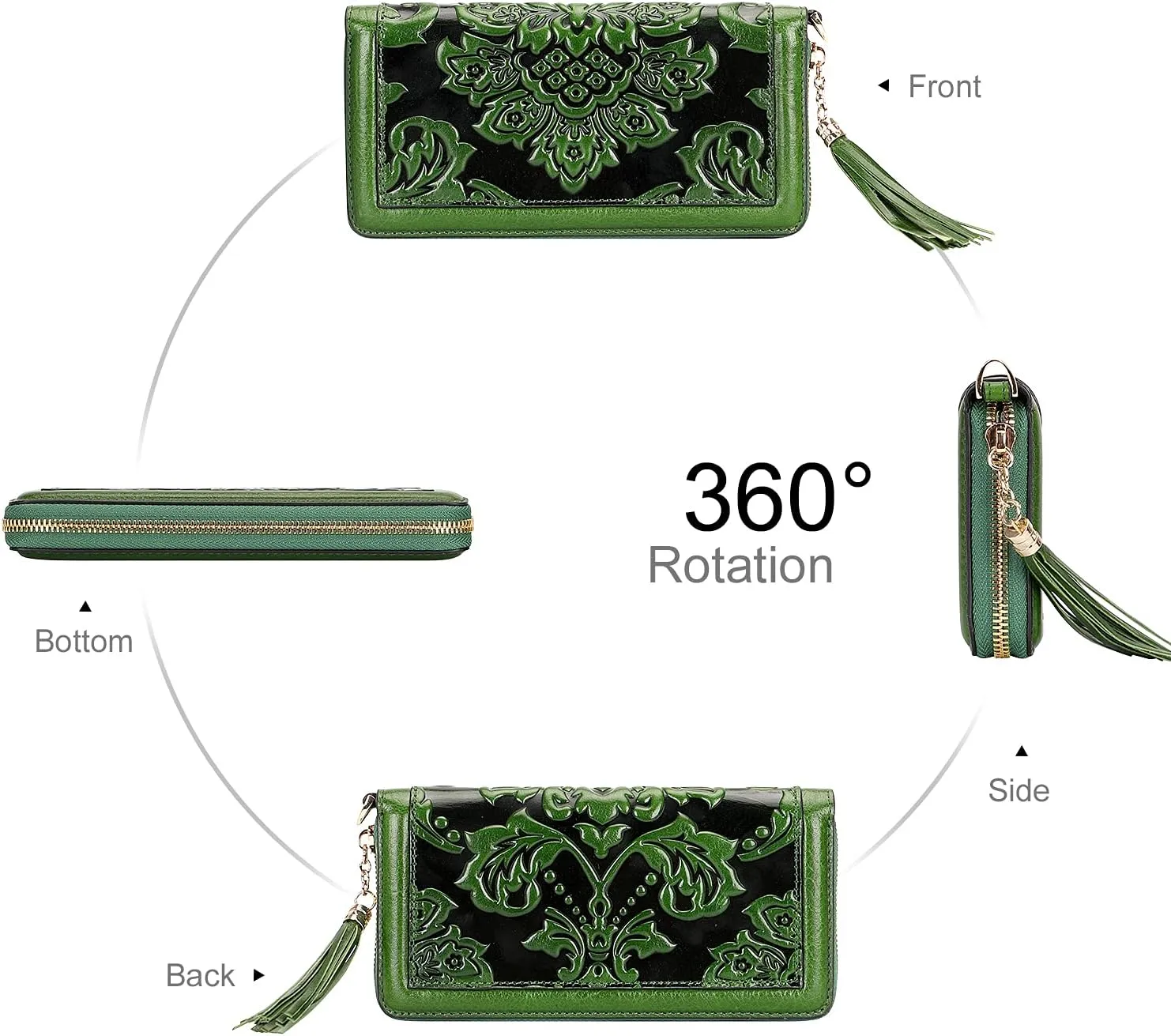 PIJUSHI Leather Wallets For Women Floral Wristlet Wallet Card Holder Purse