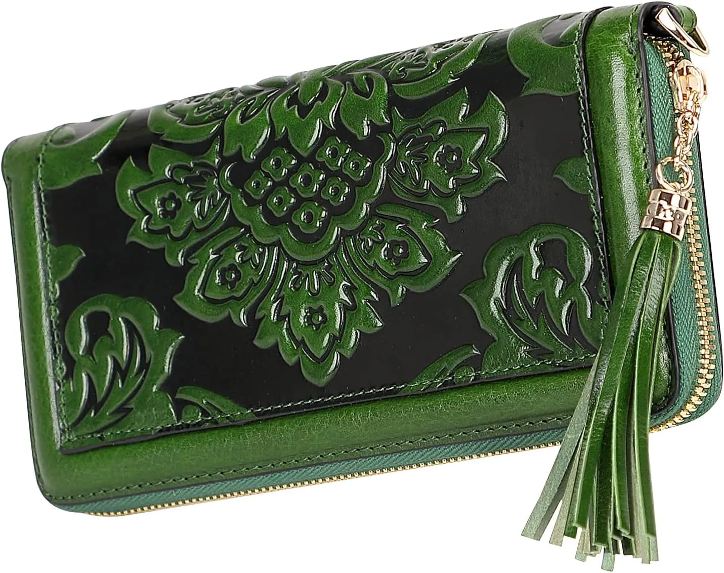 PIJUSHI Leather Wallets For Women Floral Wristlet Wallet Card Holder Purse