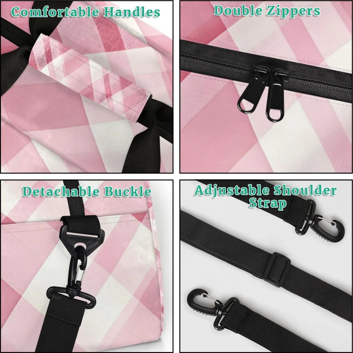Pink Checkered Personalized Kids Gym Bag Custom Dance Bag with Name Sport Duffel Bag for Girls Boys Weekender Overnight Travel Bag