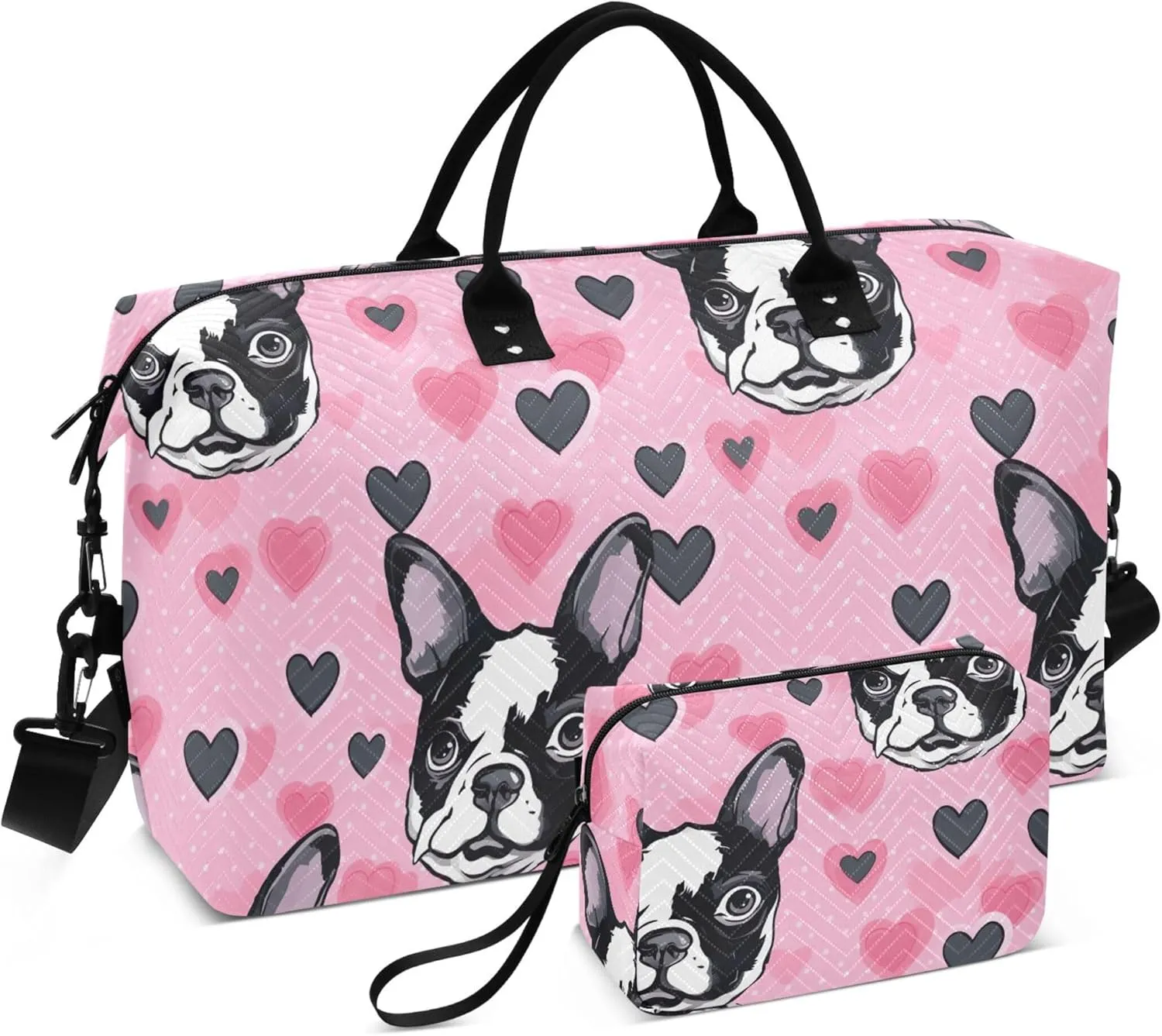 Pink Dogs Heart Travel Duffel Bag with Toiletry Bag Personalized Weekender Bag for Travel Sports Trips Large Gym Duffel Bag Overnight Bag for Women & Men