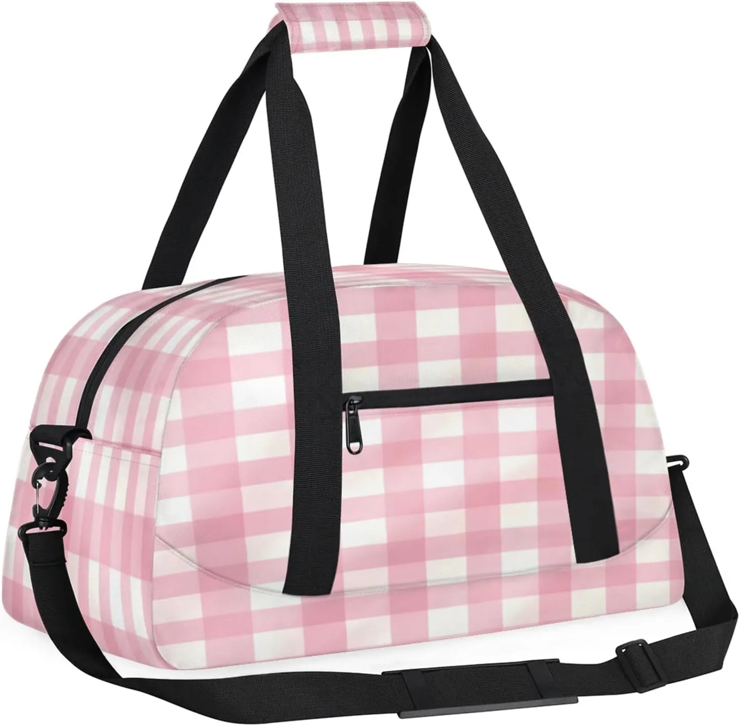 Pink Plaid Small Gym Bag 18 inch Carry On Duffel Bag for Weekender Travel Sports Workout Yoga Gymnastics Dance Ballet